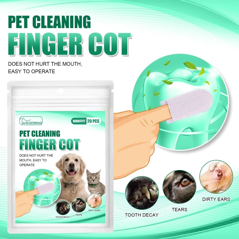 Pet Finger Toothbrush Wipes - Dental Cleaning Wipes for Dogs & Cats (20-Pack)