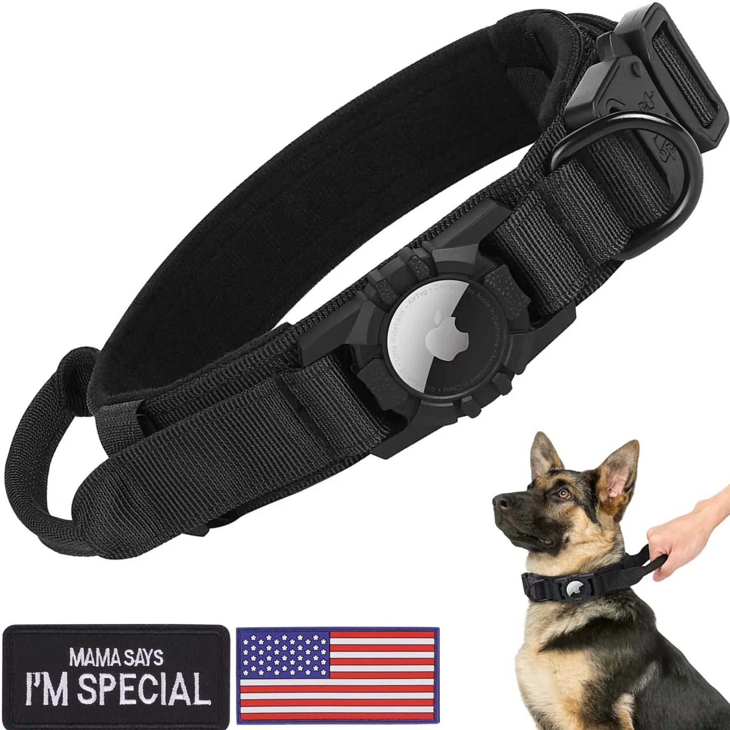 Tactical AirTag Dog Collar – Adjustable GPS Holder for Medium/Large Dogs
