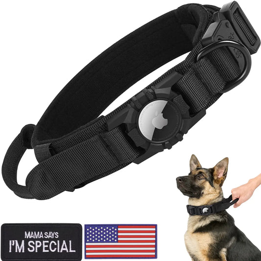Tactical AirTag Dog Collar – Adjustable GPS Holder for Medium/Large Dogs
