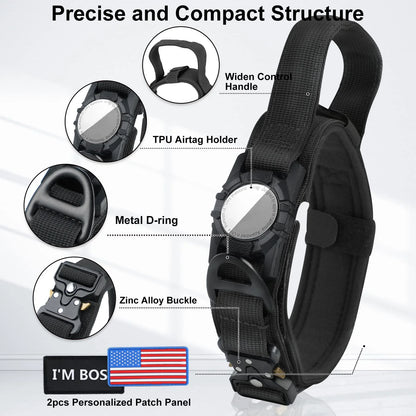 Tactical AirTag Dog Collar – Adjustable GPS Holder for Medium/Large Dogs